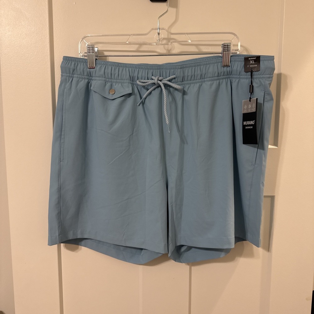 MURANO Men's Swim Shorts Trunks Solid Blue Lined Size XL New